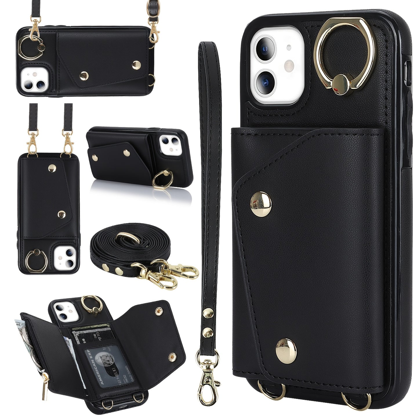 Étui Portefeuille Bandoulière iPhone – Similicuir, Support Intégré, Anti-Choc 📱✨