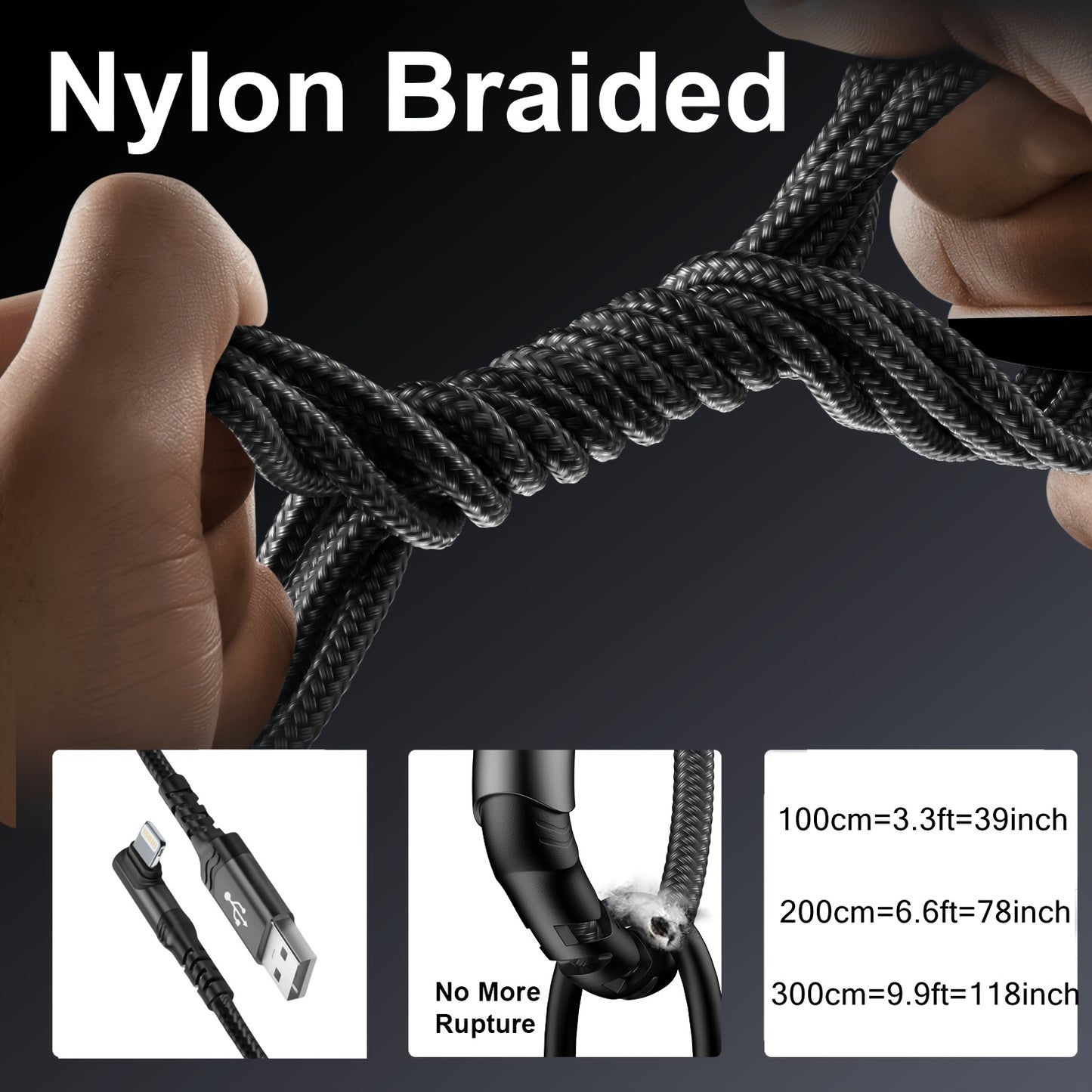 Câble de Charge à 90° – 20W, USB vers Lightning, Nylon Tressé | 1m & 2m | Hihowin
