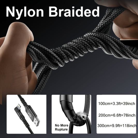 Câble de Charge à 90° – 20W, USB vers Lightning, Nylon Tressé | 1m & 2m | Hihowin