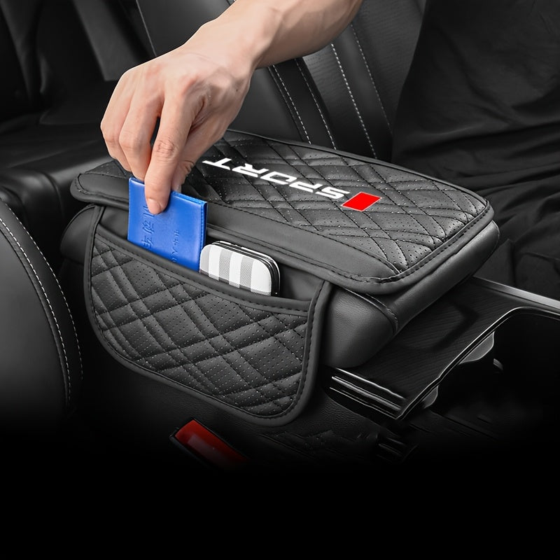 Coussin d'Accoudoir Voiture Cuir PU – Style Sportif avec Poches de Rangement