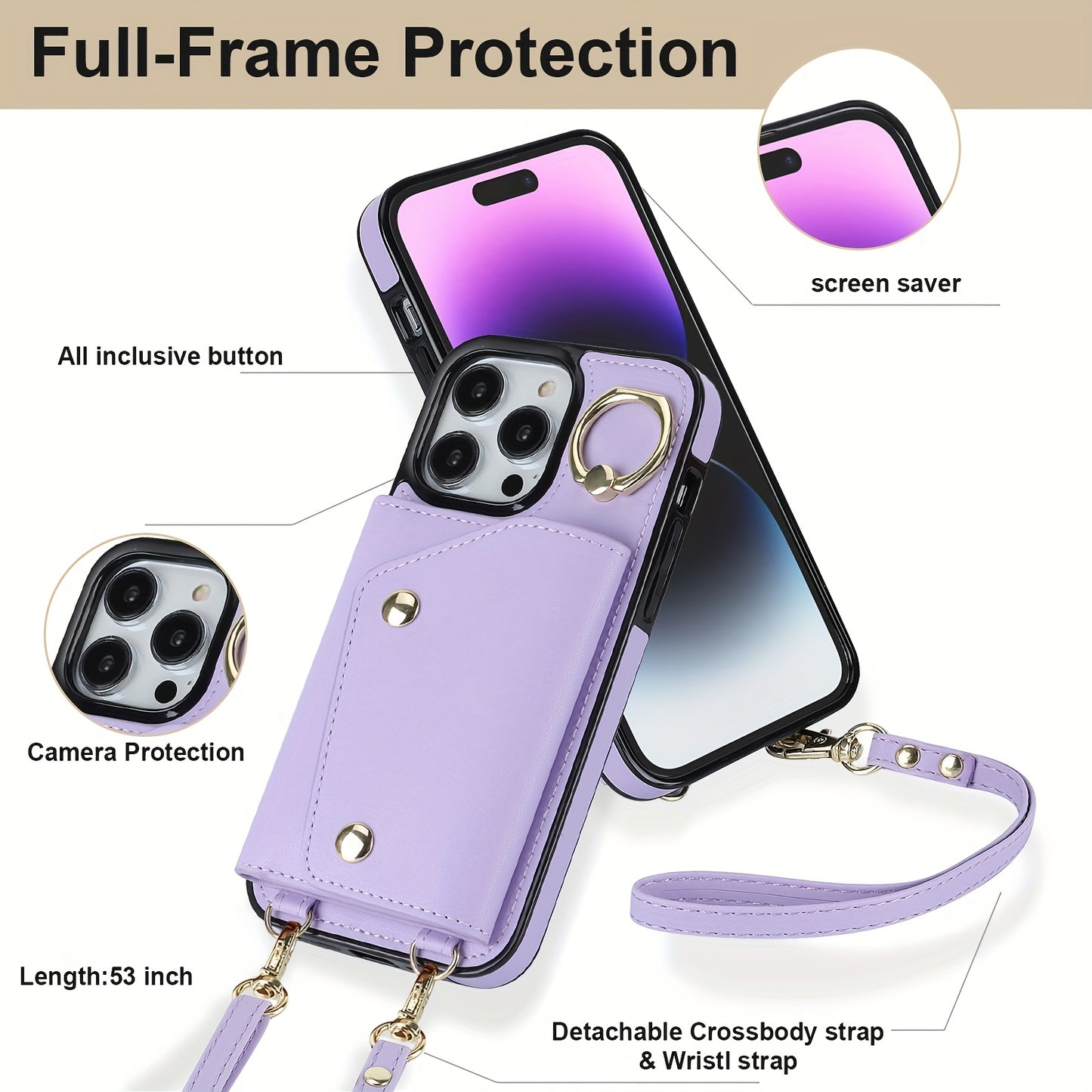 Étui Portefeuille Bandoulière iPhone – Similicuir, Support Intégré, Anti-Choc 📱✨
