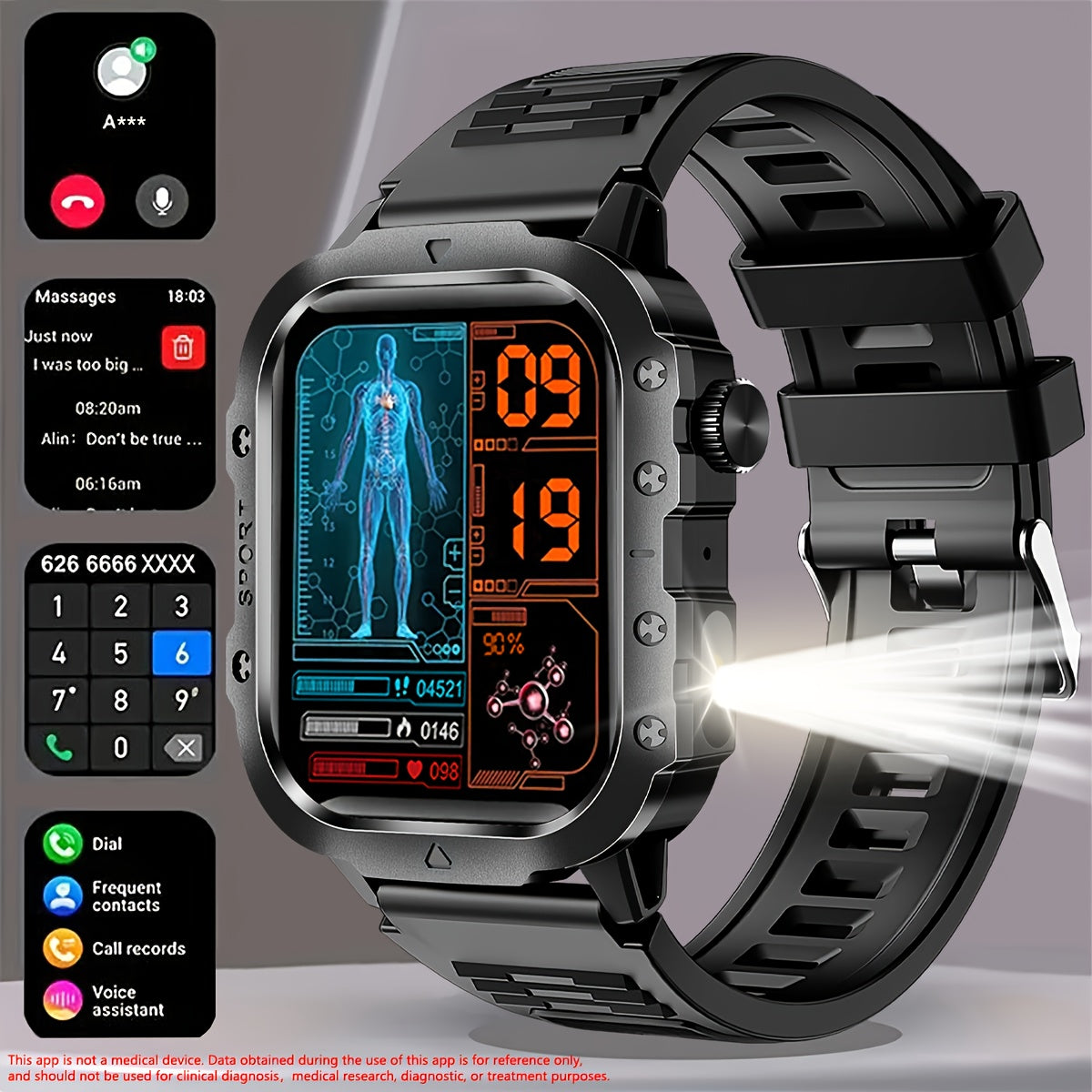 Montre Connectée Homme Paearofero — Cadran Carré 5,1cm, Bracelet Silicone, Appel & Suivi, 3 Coloris