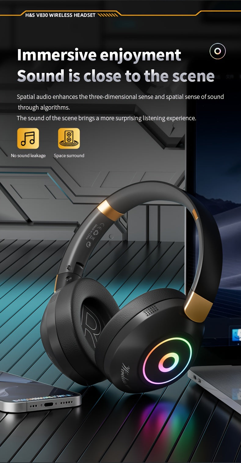 Casque Sans Fil Pliable avec Lumières LED – Gaming & Musique, Batterie 200mAh & USB-C | Noir & Blanc