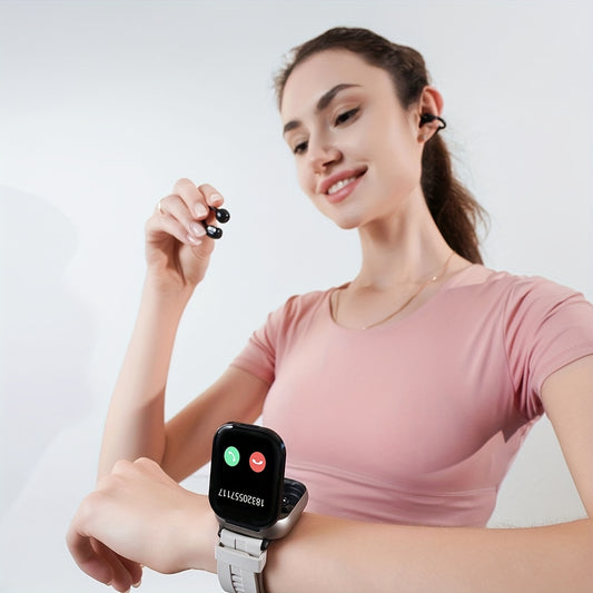 Montre Connectee 2-en-1 avec Ecouteurs Conduction Osseuse - Ecran 2,01 Pouces, Bluetooth 5.3, NFC