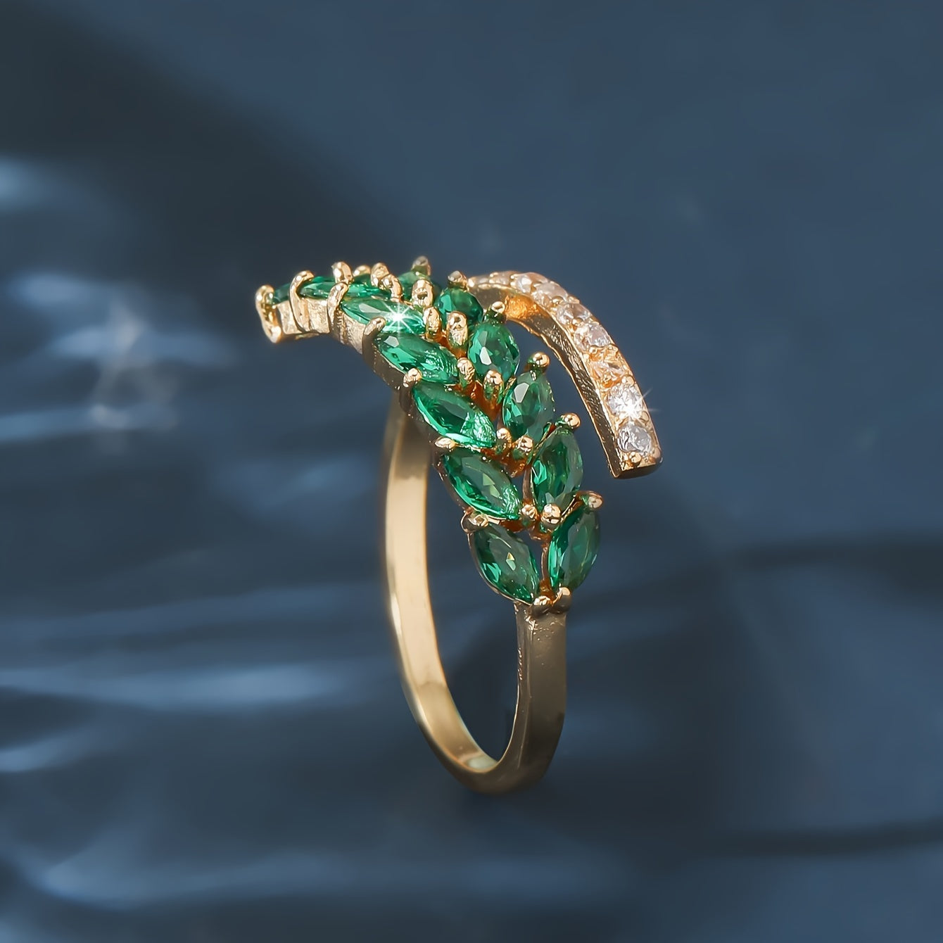 Bague ouverte femme cuivre plaque or 18 carats - Zircone cubique coloree, style elegant, 7 modeles