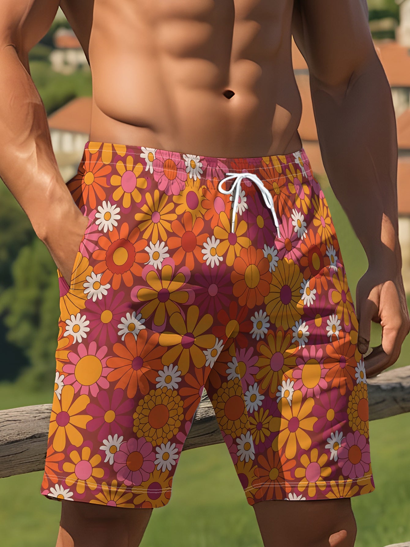 Pantalon de plage homme motif géométrique - Léger, décontracté, été