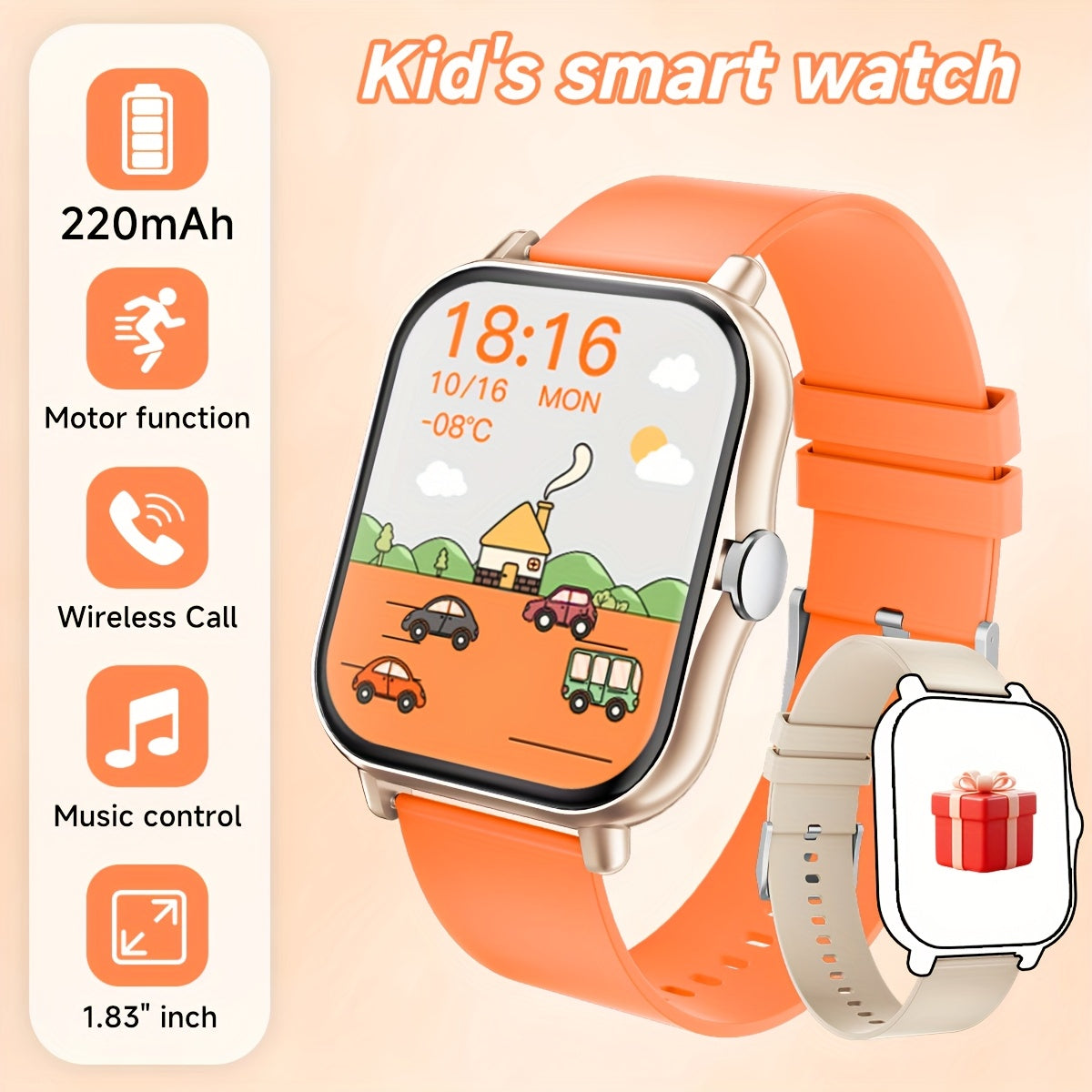 Montre Connectee Enfants Ados Ecran Tactile - Podometre, Musique, Calendrier, Alarme, Bracelet Silicone, 6 Coloris