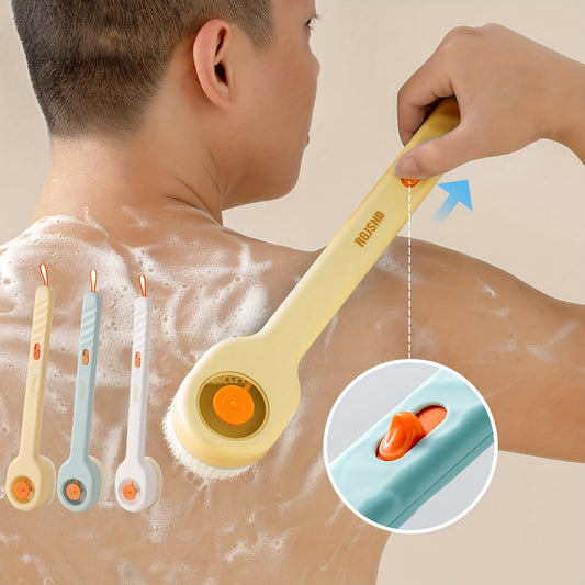 Brosse de bain long manche nylon - Frotter le dos + boule exfoliante incluse, 3 coloris