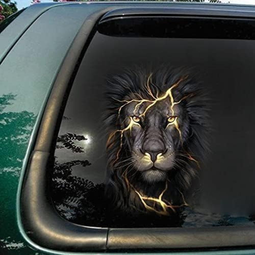 Autocollant Vinyle Lion 15x10cm Auto-Adhesif Forme Irreguliere Semi-Mate - Motif Animal Dessin Anime Voiture Plastique