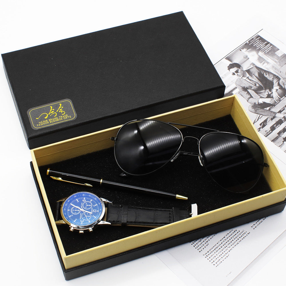 Coffret Cadeau Homme Business – Montre + Lunettes + Stylo, Ultra-Fine 8mm 🕹️⌚🕶️