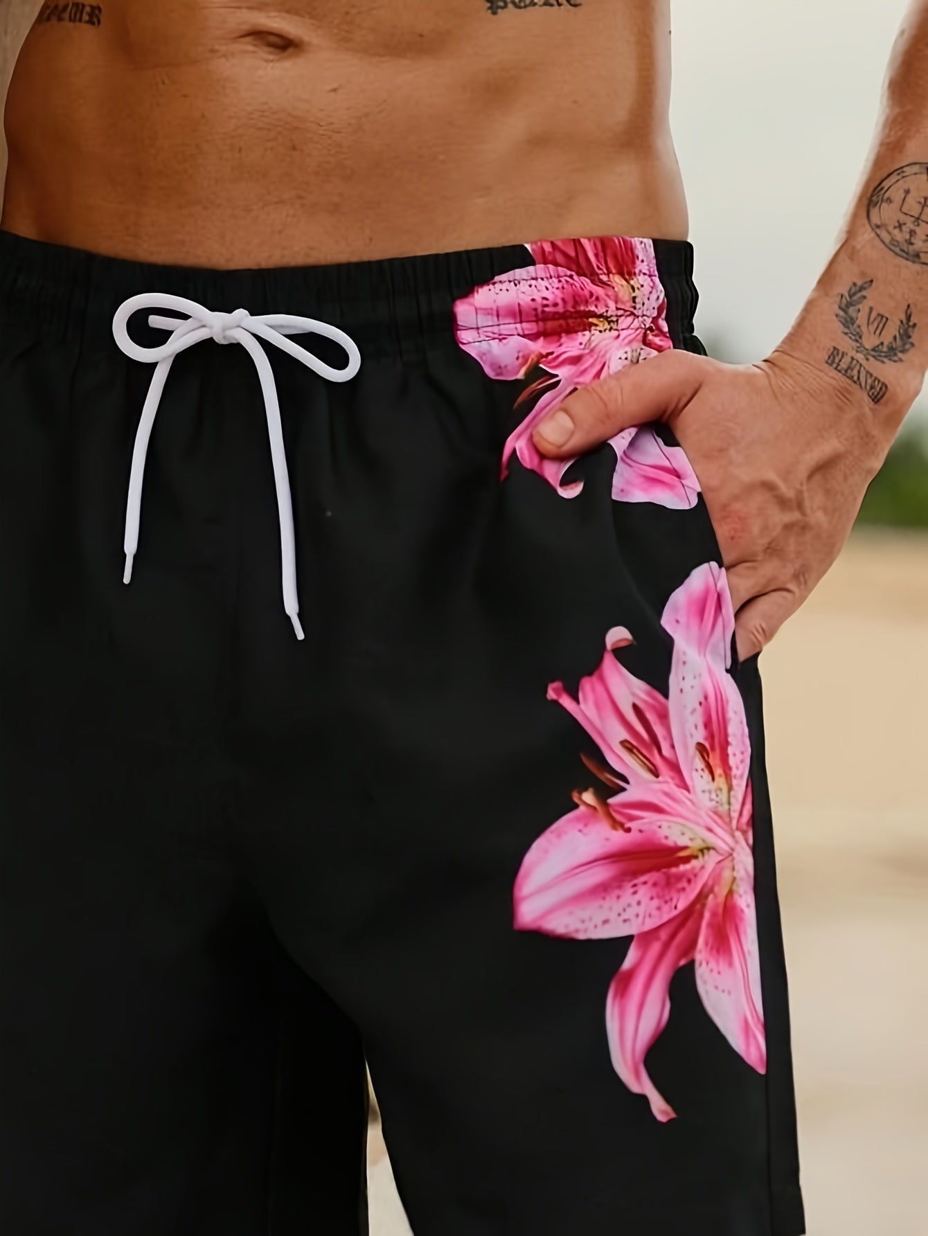 Short de Plage Homme Imprime Floral 3D - Coupe Standard, Tissu Leger, Style Decontracte, FR S au XXL