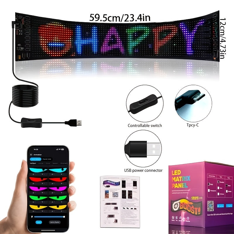 Ecran LED Flexible Controle Vocal Sans Fil Application IA - Lunette Arriere Voiture Vitrine Magasin 3 Tailles