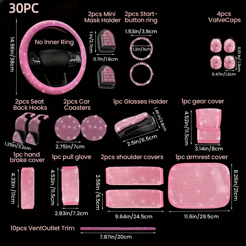Kit 30 Strass Decoration Interieur Voiture - Volant & Grilles d'Aeration
