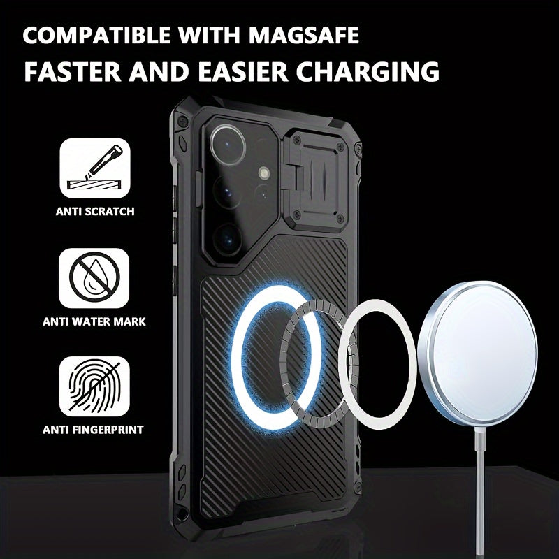 Coque Samsung Galaxy S23 S24 S25 Ultra Metal Magnetique Antichoc - Aluminium, Chargement Sans Fil, Protection Lentilles, Support, 3 Coloris
