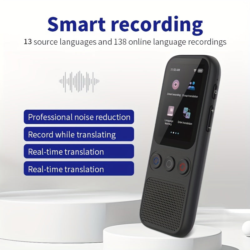 Traducteur Vocal Bidirectionnel Hishell - 138 Langues, Hors Ligne, Ecran Tactile HD 2 pouces, WiFi, USB-C