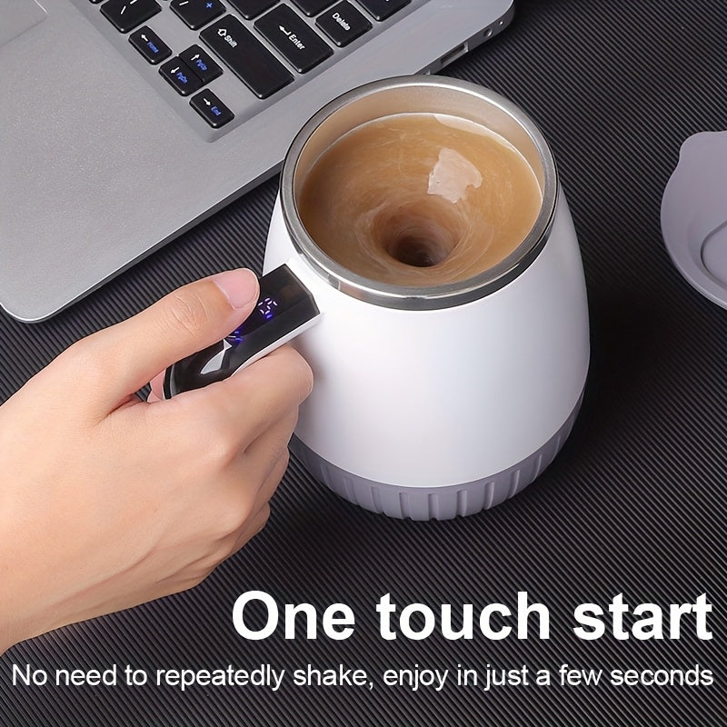 Tasse melangeuse automatique acier inox 316 - Mesure temperature, couvercle, USB, cafe proteines milkshakes, blanc