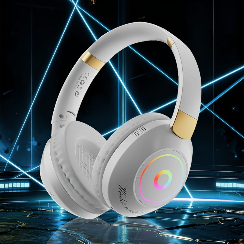 Casque Sans Fil Pliable avec Lumières LED – Gaming & Musique, Batterie 200mAh & USB-C | Noir & Blanc