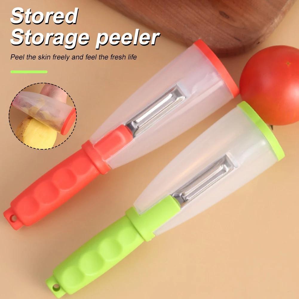 Eplucheur Multifonctionnel avec Etui de Rangement - Fruits et Legumes, Lame Dentelee, Contact Alimentaire, 2 Coloris