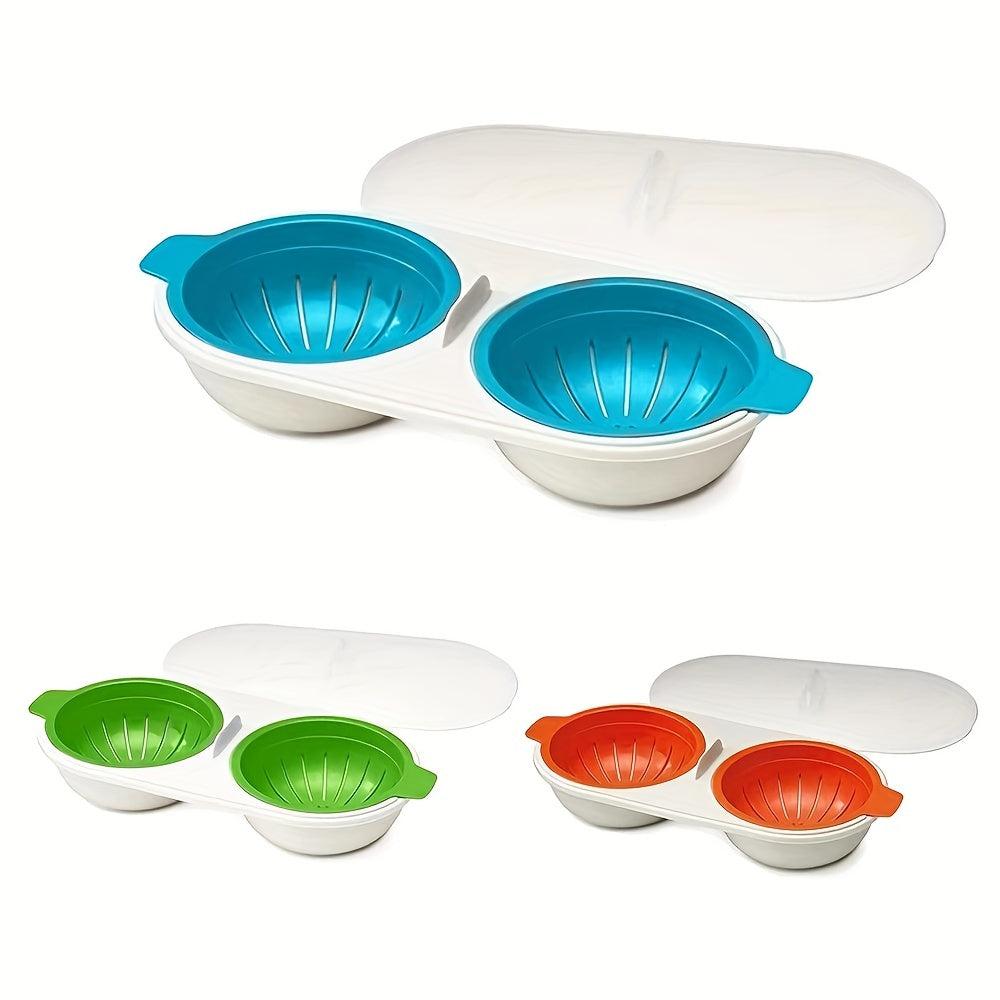 Cuiseur Oeufs Micro-Ondes 2 Tasses - Panier Egouttoir, Resistant Chaleur, Compatible Lave-Vaisselle, 3 Coloris
