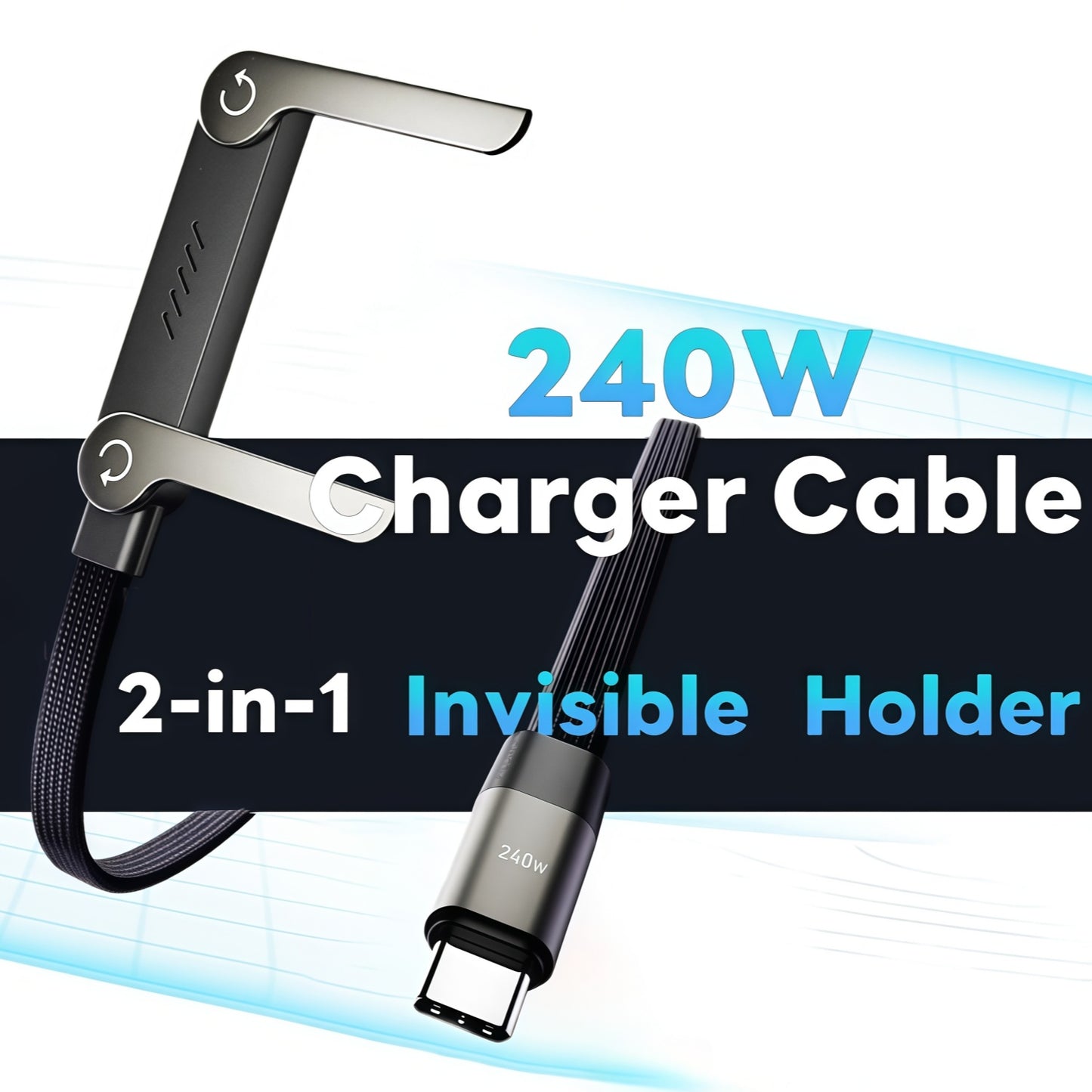 Cable USB-C Pliable 240W 2-en-1 avec Support Telephone Integre