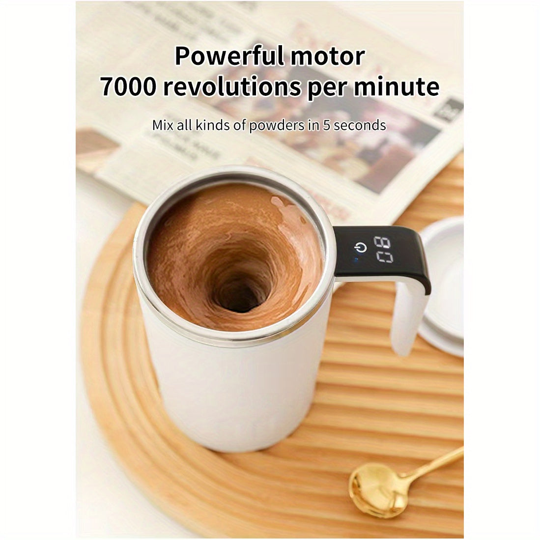 Mug electrique LED temperature - Rechargeable USB, portable, cafe chocolat moka, noir ou blanc