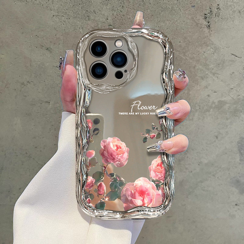 Coque iPhone Motif Rose TPU Anti-Choc - Placage Electrolyse, Anti-Traces, iPhone 11 au 17 Pro Max
