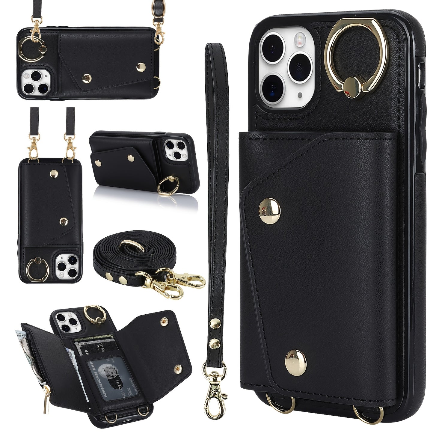 Étui Portefeuille Bandoulière iPhone – Similicuir, Support Intégré, Anti-Choc 📱✨