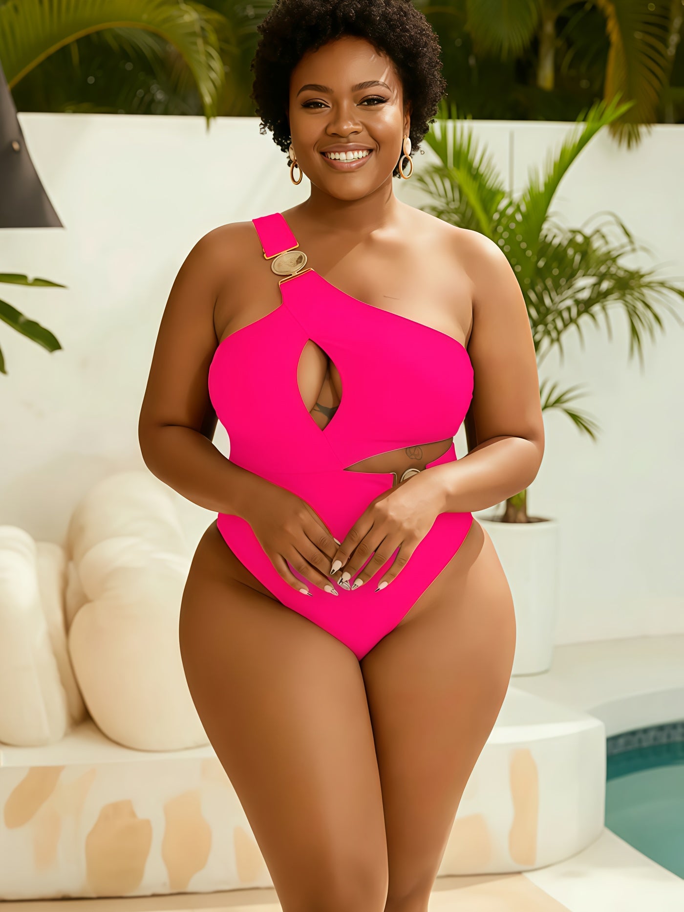 Maillot de Bain Une Piece Femme Sexy - Une Epaule, Push-Up, Grande Taille L a 4XL