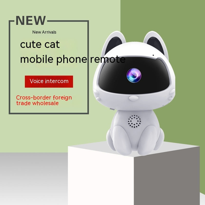 Camera de Surveillance WiFi 720p Forme Chat V380 - Blanc, Zoom Electronique, Vision Nocturne