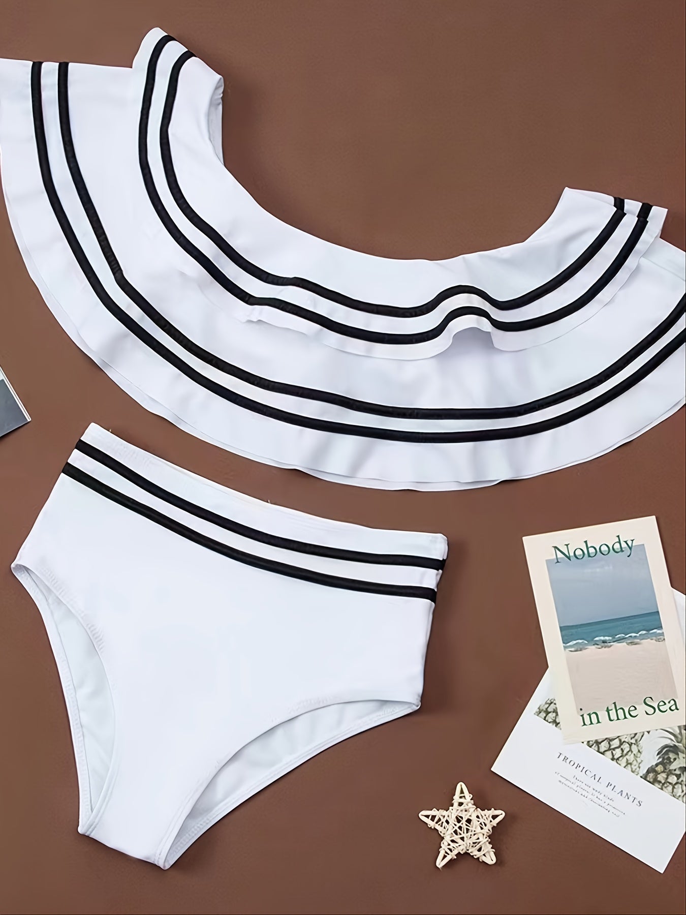 Bikini Bandeau À Volants Femme – Épaules Dénudées, Couleur Unie & Tissu Polyamide | S M L XL | OATONCAOMI