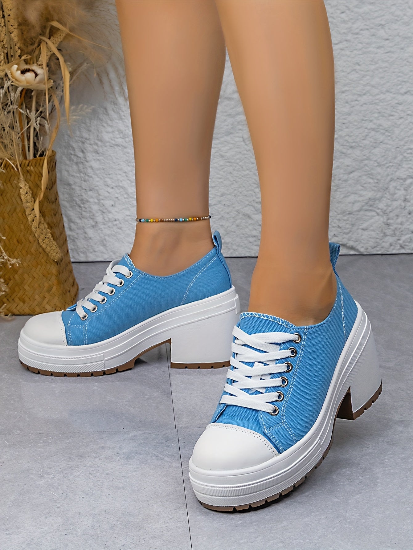 Baskets Femme Mi-Haute Plateforme Lacets - Tissu Semelle PU Style Sport 7 Coloris EU 36-42