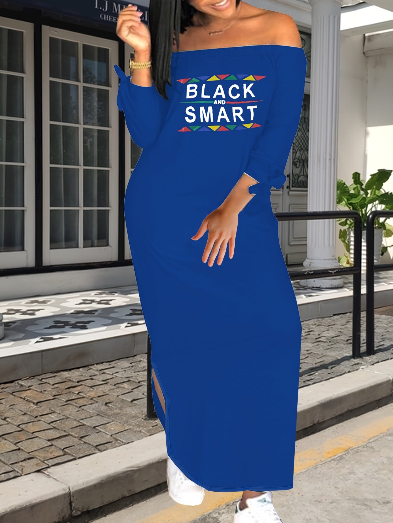 Robe Épaules Dénudées Imprimée Lettres – Style Crayon Décontracté | Printemps-Automne | S au XXL