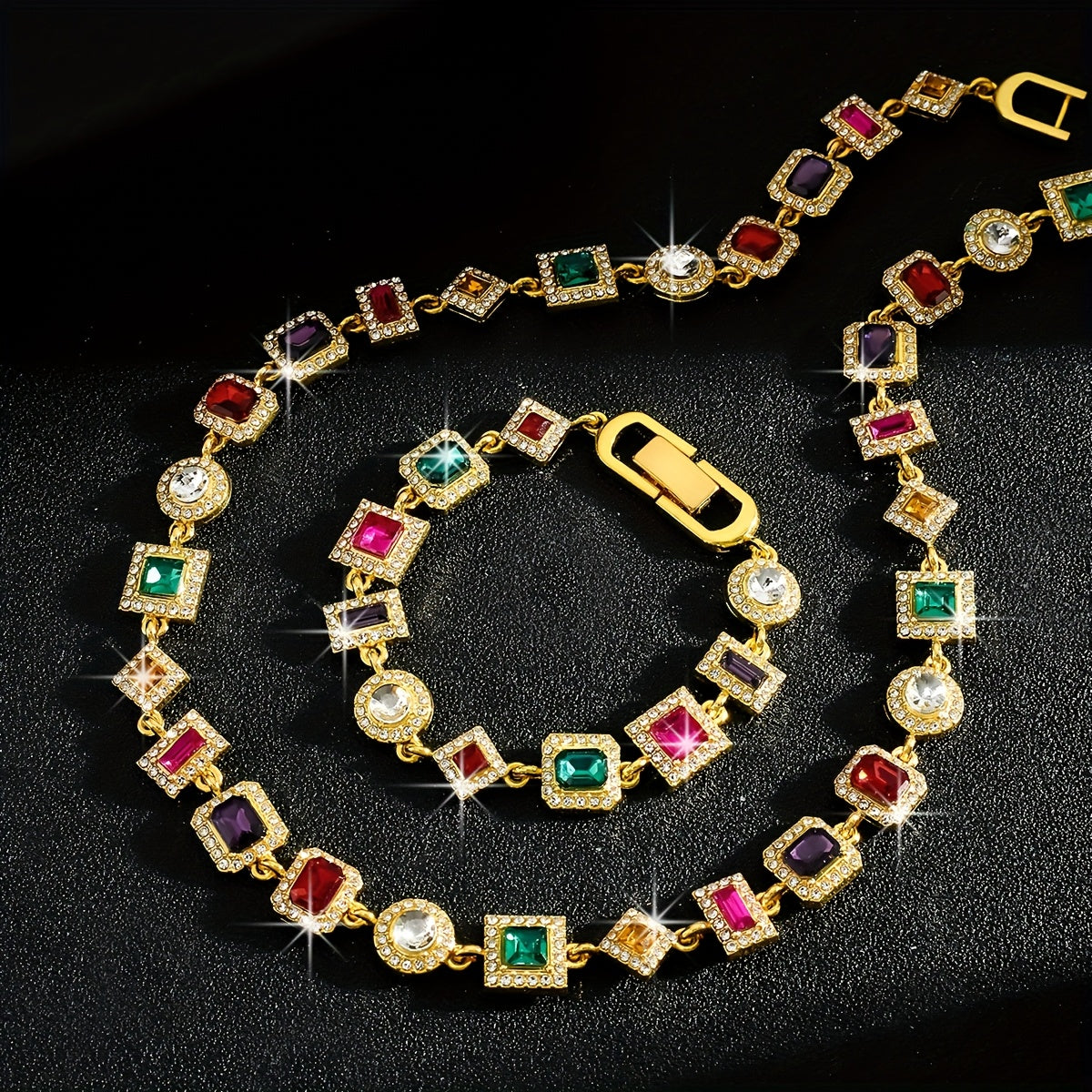 Ensemble élégant de collier et de bracelet carré en cristal - Topdecheztop.fr