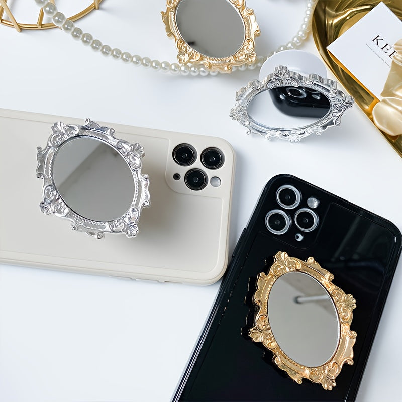 Support Téléphone Pliable ABS avec Miroir – Coussinet Adhésif, Doré & Argenté
