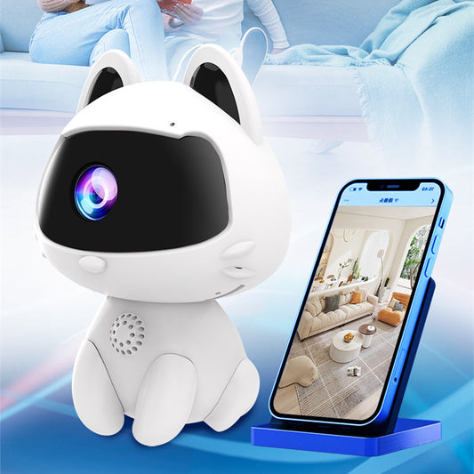 Camera de Surveillance WiFi 720p Forme Chat V380 - Blanc, Zoom Electronique, Vision Nocturne