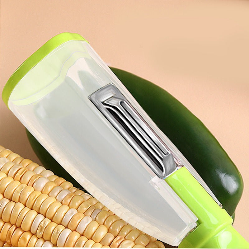 Eplucheur Multifonctionnel avec Etui de Rangement - Fruits et Legumes, Lame Dentelee, Contact Alimentaire, 2 Coloris