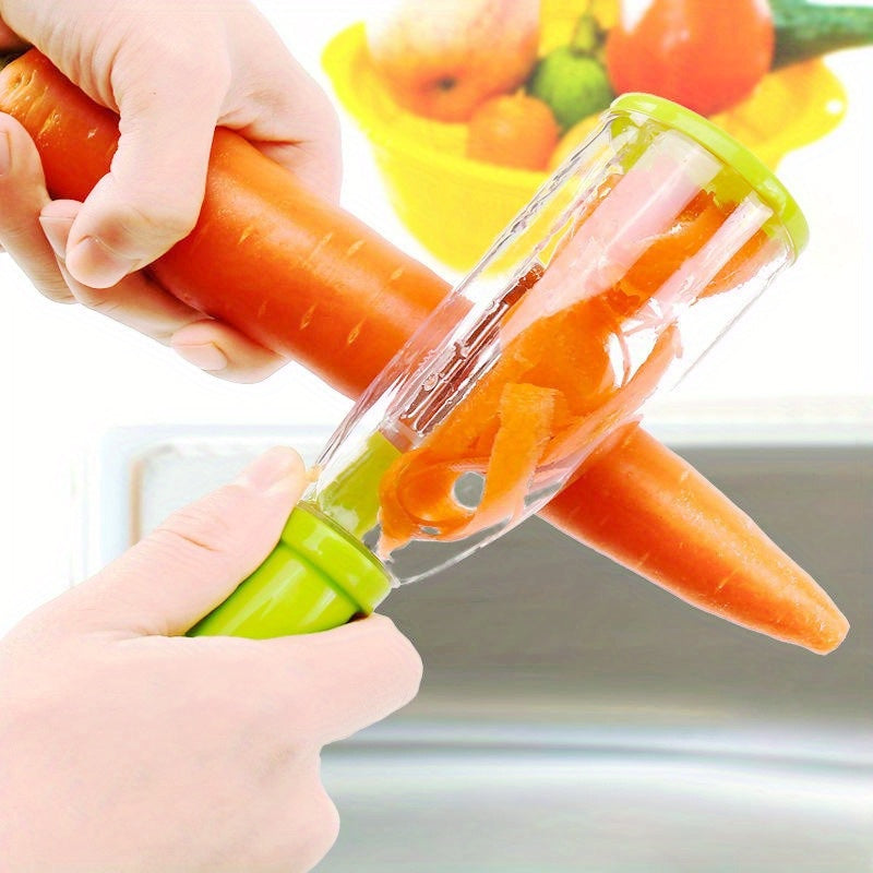 Eplucheur Multifonctionnel avec Etui de Rangement - Fruits et Legumes, Lame Dentelee, Contact Alimentaire, 2 Coloris