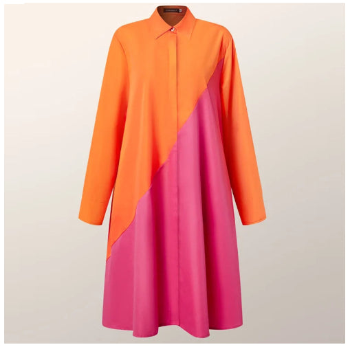 Robe Chemise Manches Longues Femme – Col Polo, Couleur Unie, Mi-Longue Grande Taille