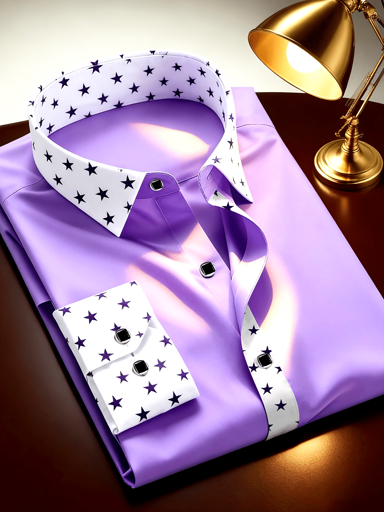 Chemise Homme Manches Longues Motif Galaxie Etoiles - Slim Col Revers Polyester