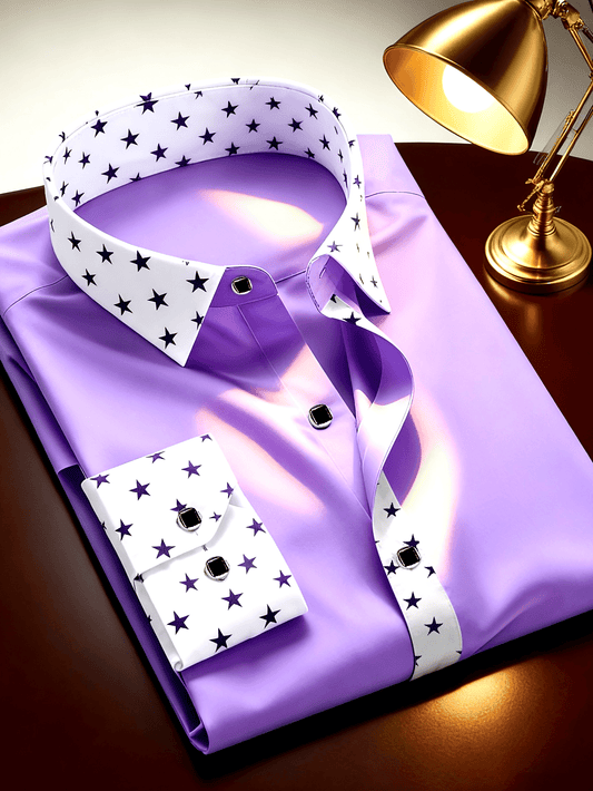 Chemise Homme Manches Longues Motif Galaxie Etoiles - Slim Col Revers Polyester