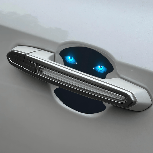 Lot de 4 Autocollants Voiture Anti-Rayures Motif Oeil Bleu Lumineux - PVC, Universel, Placement Avant