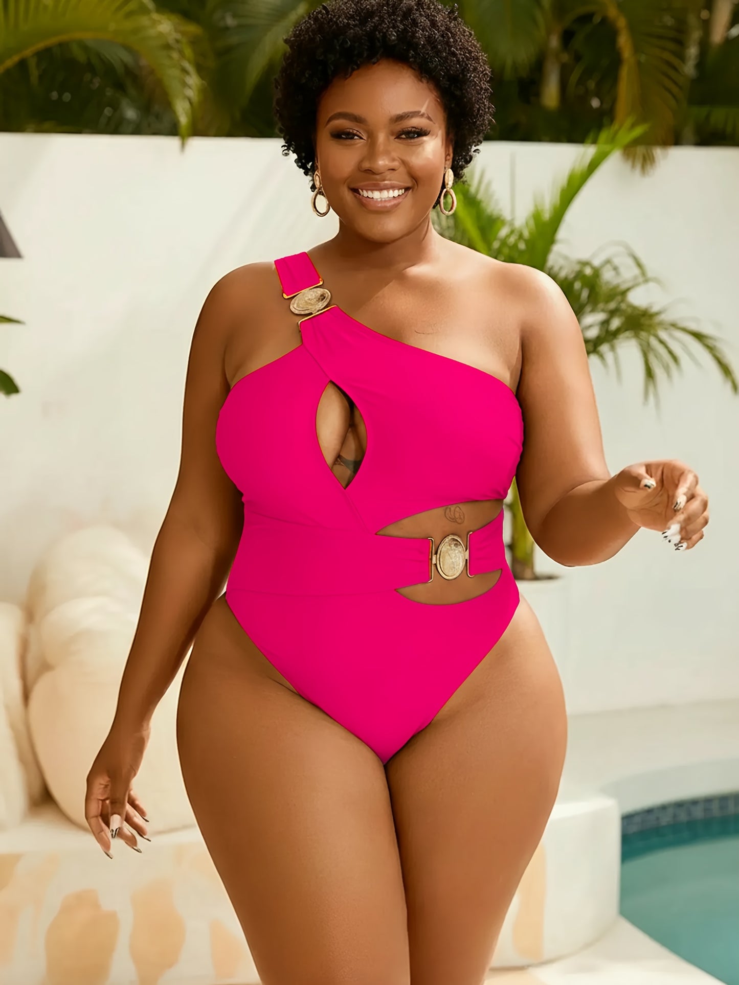 Maillot de Bain Une Piece Femme Sexy - Une Epaule, Push-Up, Grande Taille L a 4XL