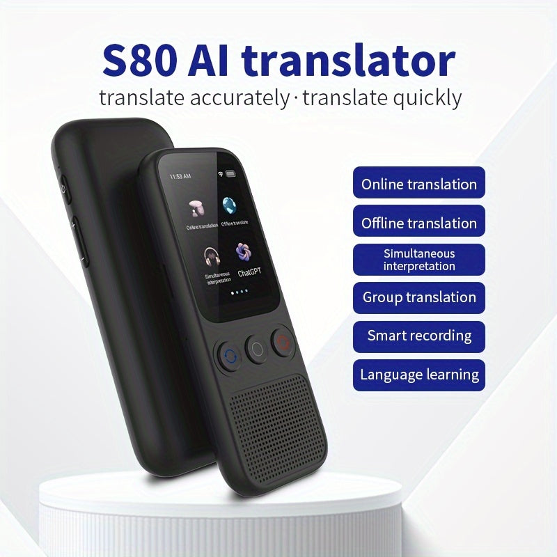 Traducteur Vocal Bidirectionnel Hishell - 138 Langues, Hors Ligne, Ecran Tactile HD 2 pouces, WiFi, USB-C