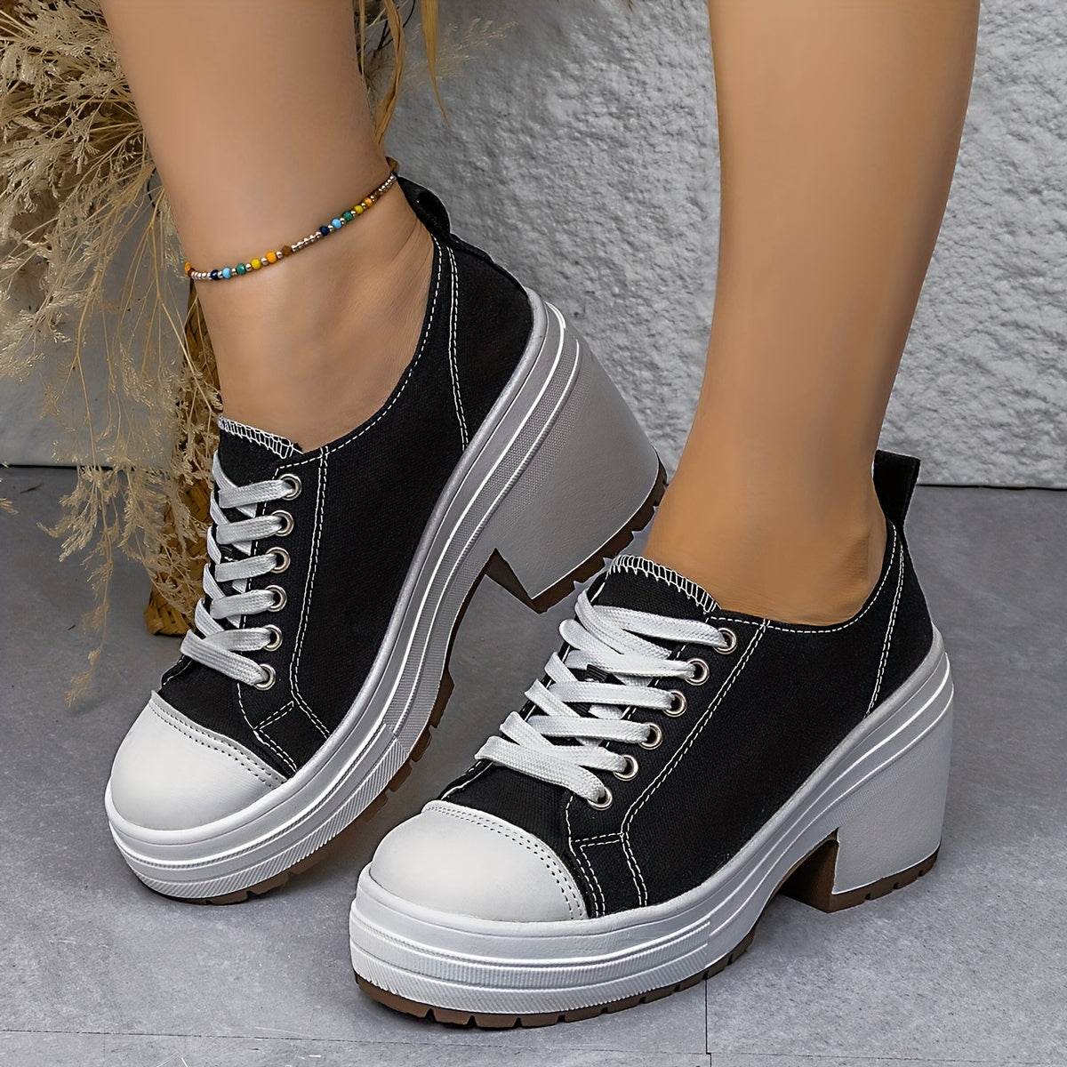 Baskets Femme Mi-Haute Plateforme Lacets - Tissu Semelle PU Style Sport 7 Coloris EU 36-42