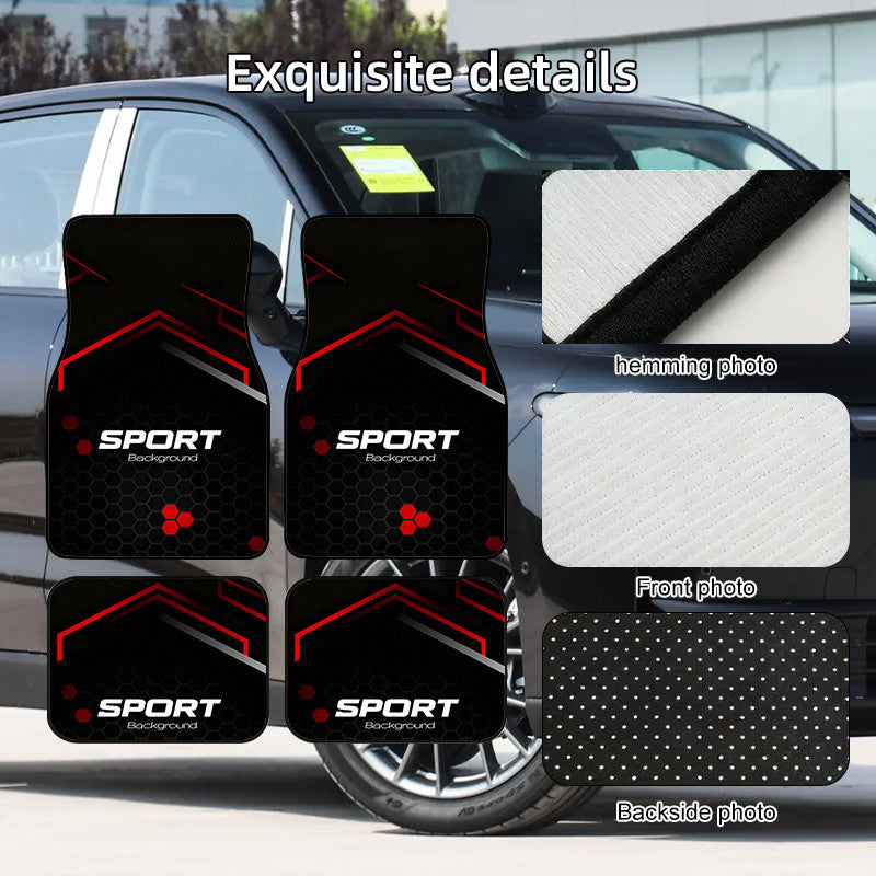 Lot de 4 Tapis de Sol Voiture Sport Imprimes - Polyester, Universel, Antiderapant