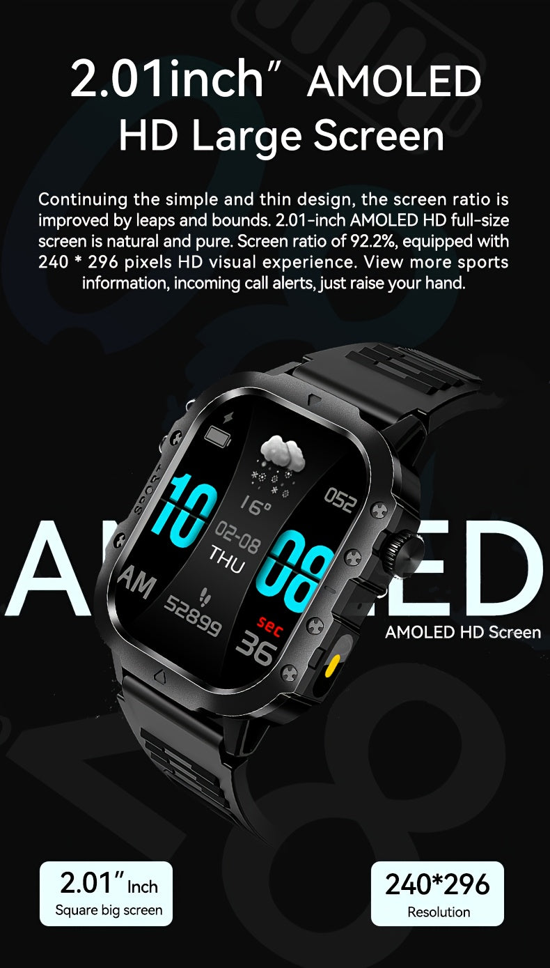Montre Connectée Homme Paearofero — Cadran Carré 5,1cm, Bracelet Silicone, Appel & Suivi, 3 Coloris
