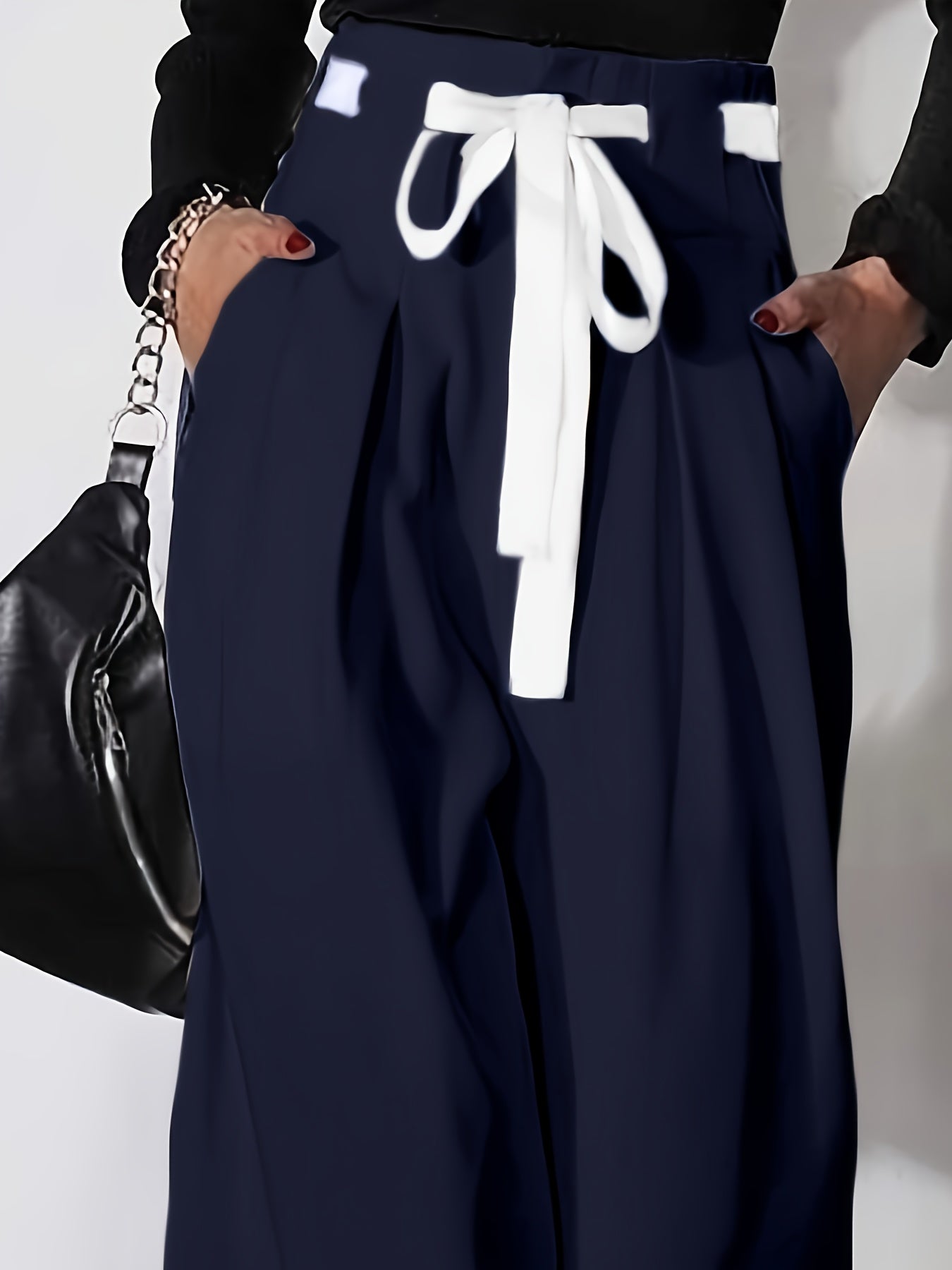 Pantalon Large Femme - Jambes Larges, Ceinture Incluse, Coupe Ample, Style Elegant