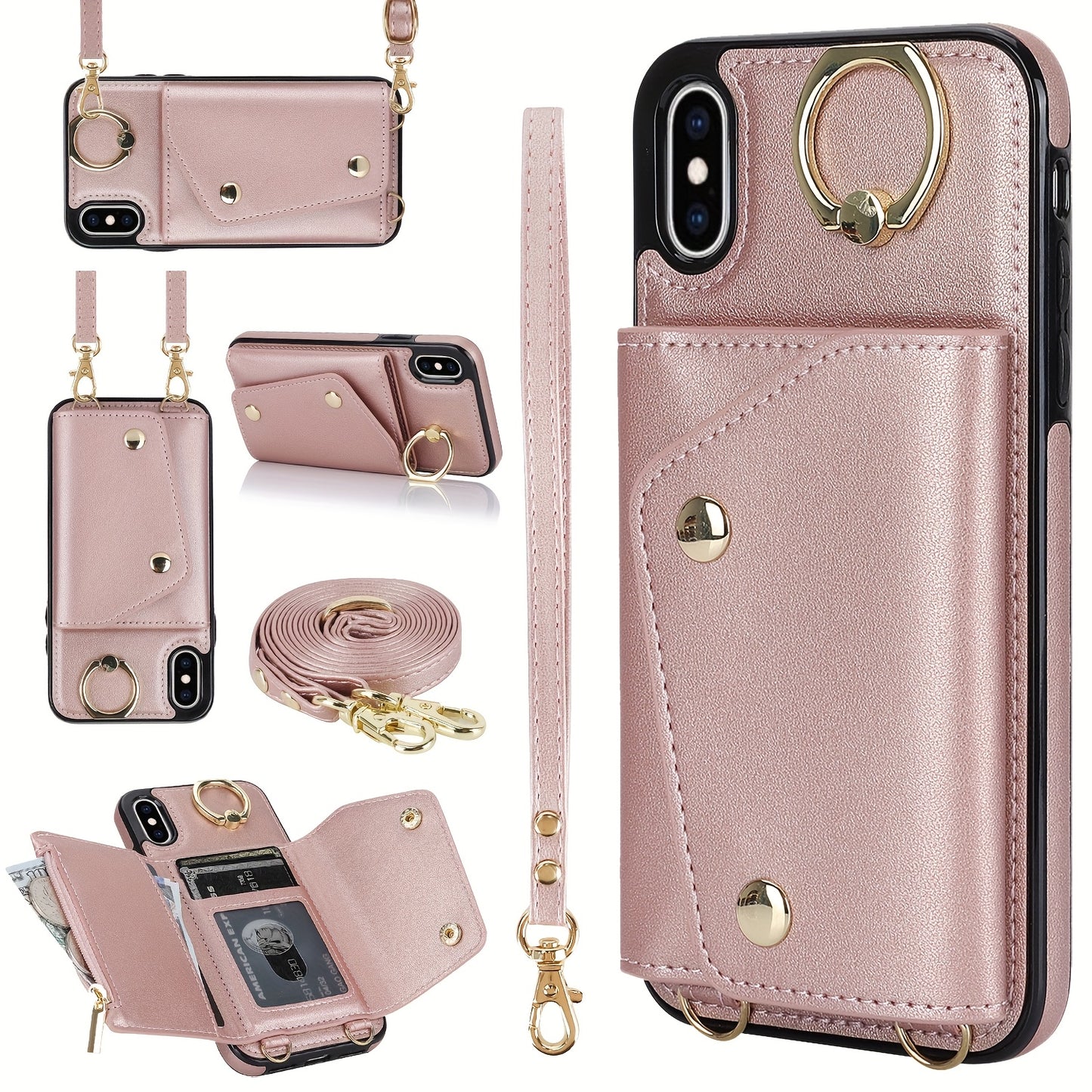 Étui Portefeuille Bandoulière iPhone – Similicuir, Support Intégré, Anti-Choc 📱✨