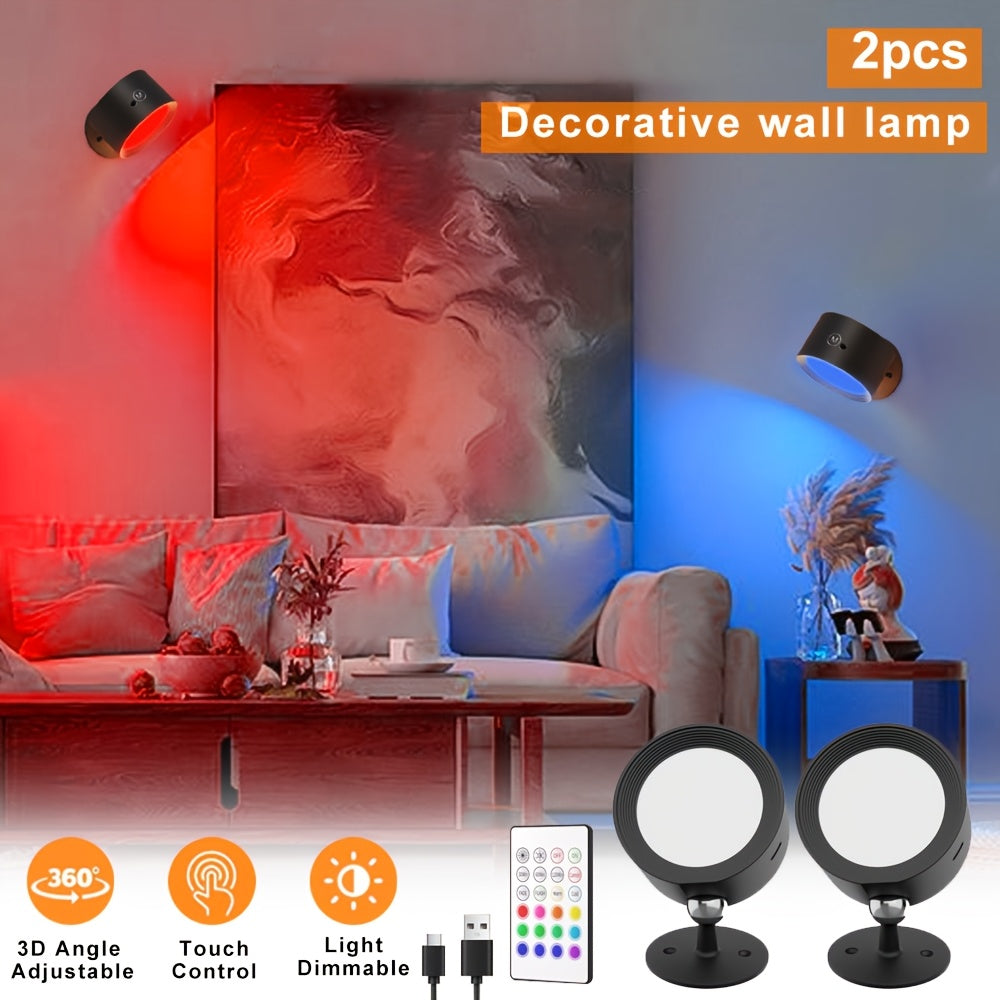 Lot de 2 appliques murales LED d'ambiance, 12 RVB + 2 couleurs, rotation à 360 ° - Topdecheztop.fr