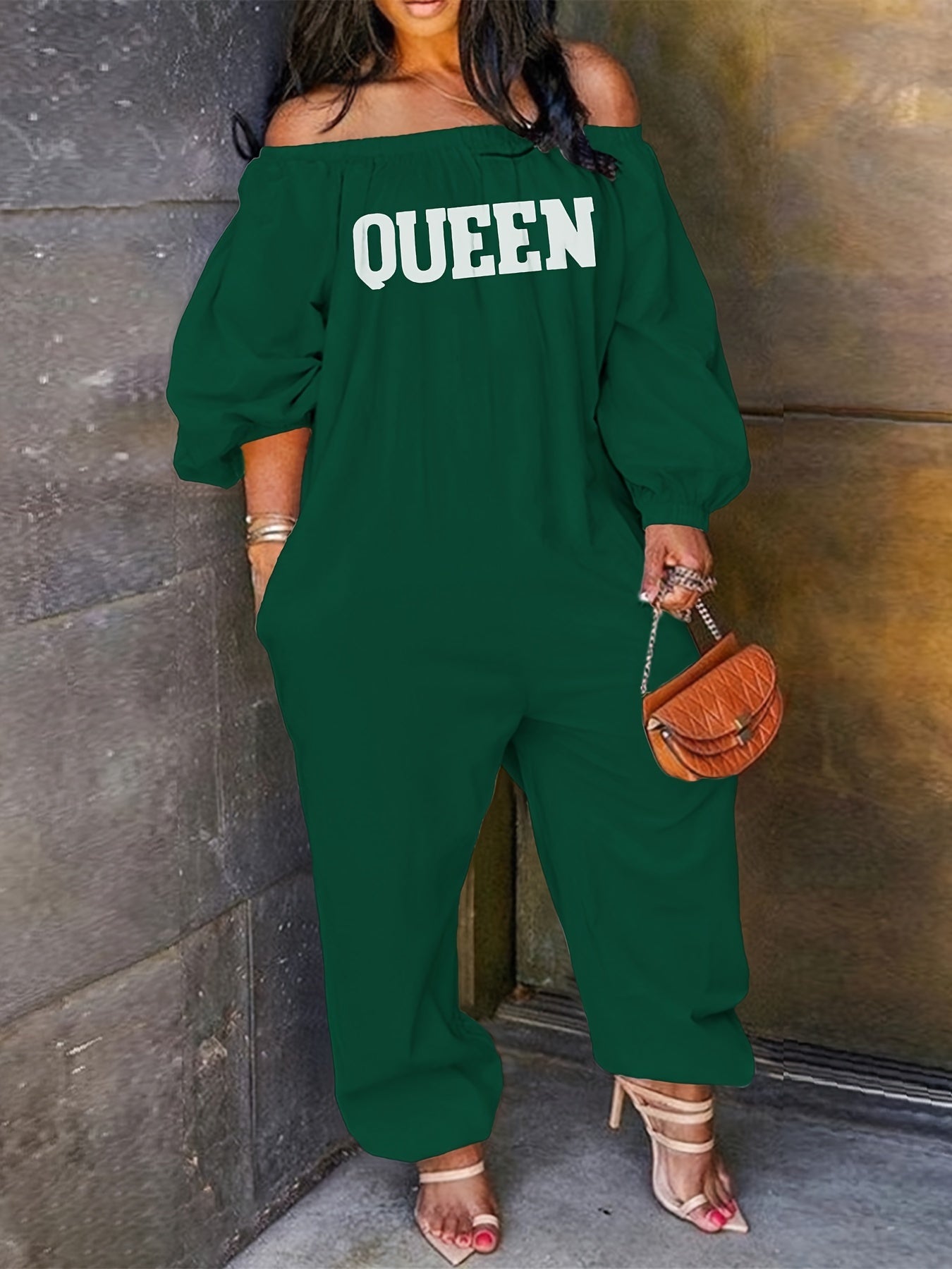 Combinaison Longue Brodée QUEEN pour Femme – Épaules Dénudées, Style Décontracté Élégant | 8 Coloris | S au XXL